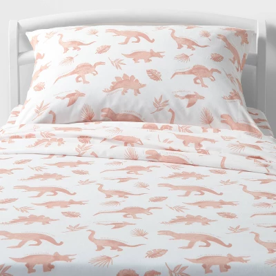 Dinosaur Cotton Kids' Sheet Set Pink - Pillowfort™ - Image 3
