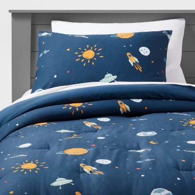 Space Cotton Kids' Comforter Set Navy - Pillowfort™ - Image 5