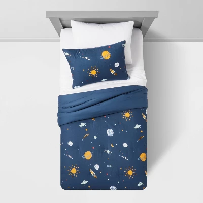Space Cotton Kids' Comforter Set Navy - Pillowfort™ - Image 2